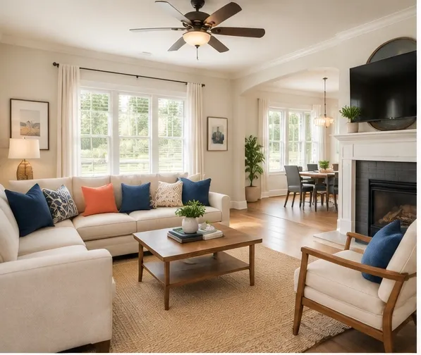 Bright, welcoming living room in a rental home