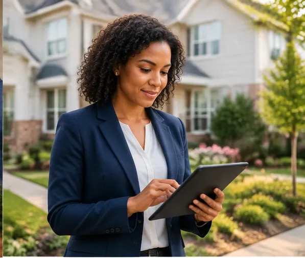 Property manager reviewing a home with a tablet